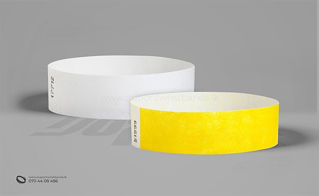 white and yellow solid colour paper hand bands / wristbands